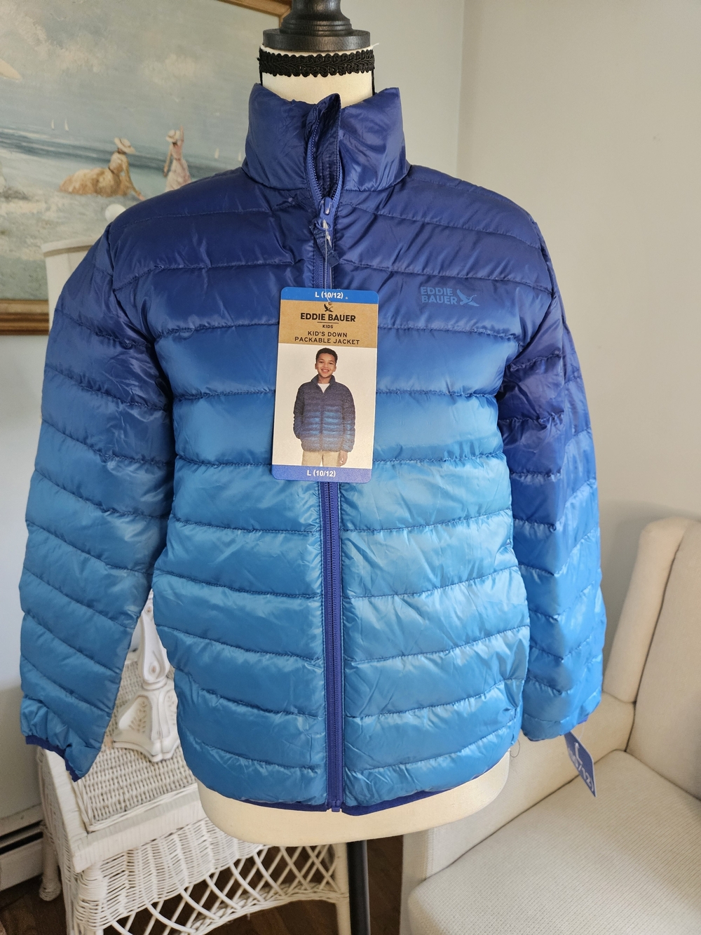 Eddie Bauer Blue Ombre Packable Puffer Jacket